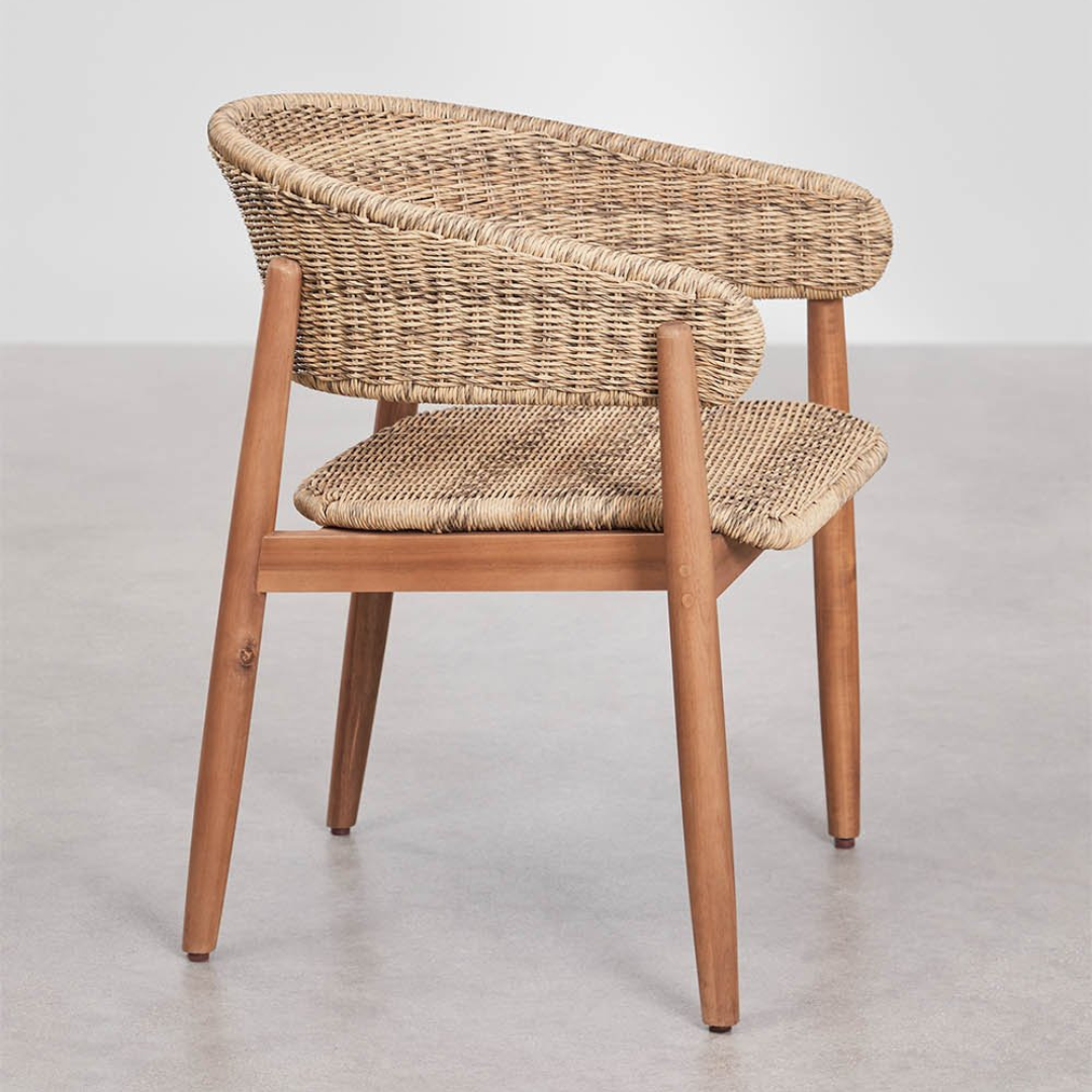 Ribeira Garden Chair with Armrests in Acacia Wood & Rattan