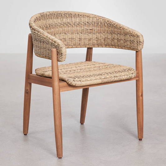 Ribeira Garden Chair with Armrests in Acacia Wood & Rattan