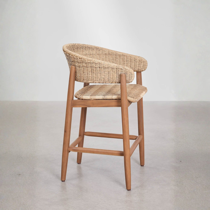Ribeira High Stool in Acacia Wood & Synthetic Rattan