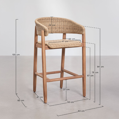 Ribeira High Stool in Acacia Wood & Synthetic Rattan