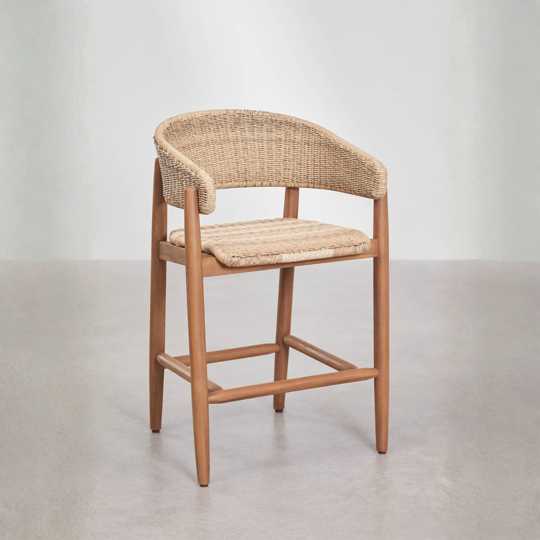 Ribeira High Stool in Acacia Wood & Synthetic Rattan