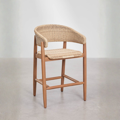 Ribeira High Stool in Acacia Wood & Synthetic Rattan