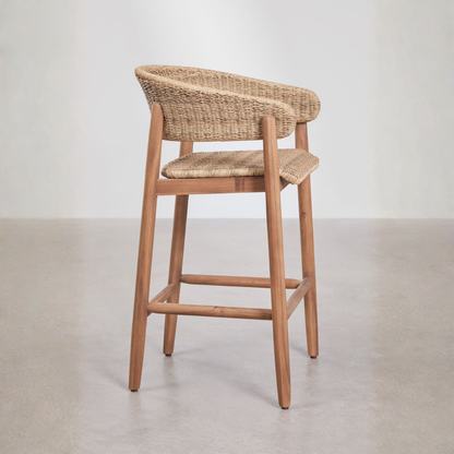 Ribeira High Stool in Acacia Wood & Synthetic Rattan