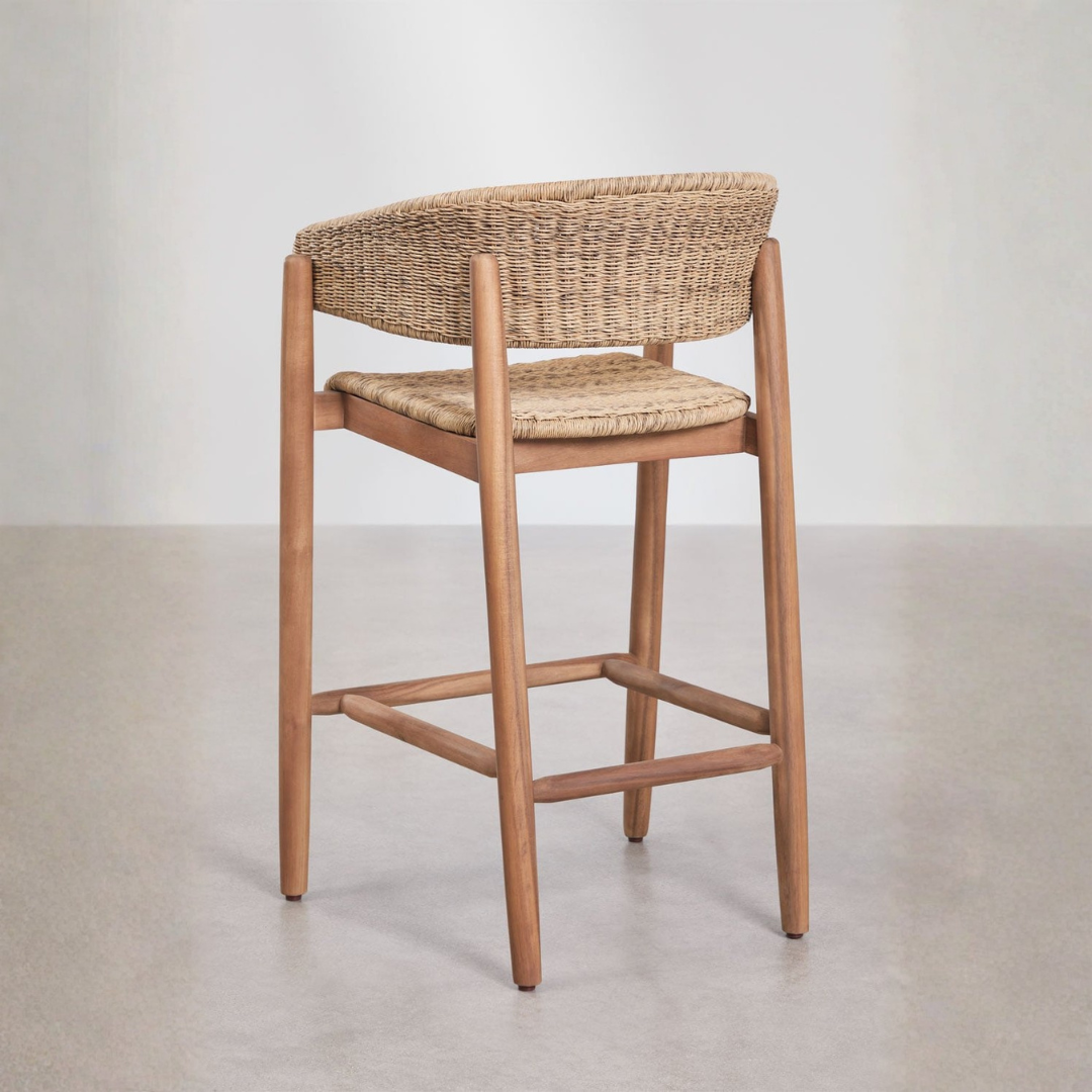 Ribeira High Stool in Acacia Wood & Synthetic Rattan