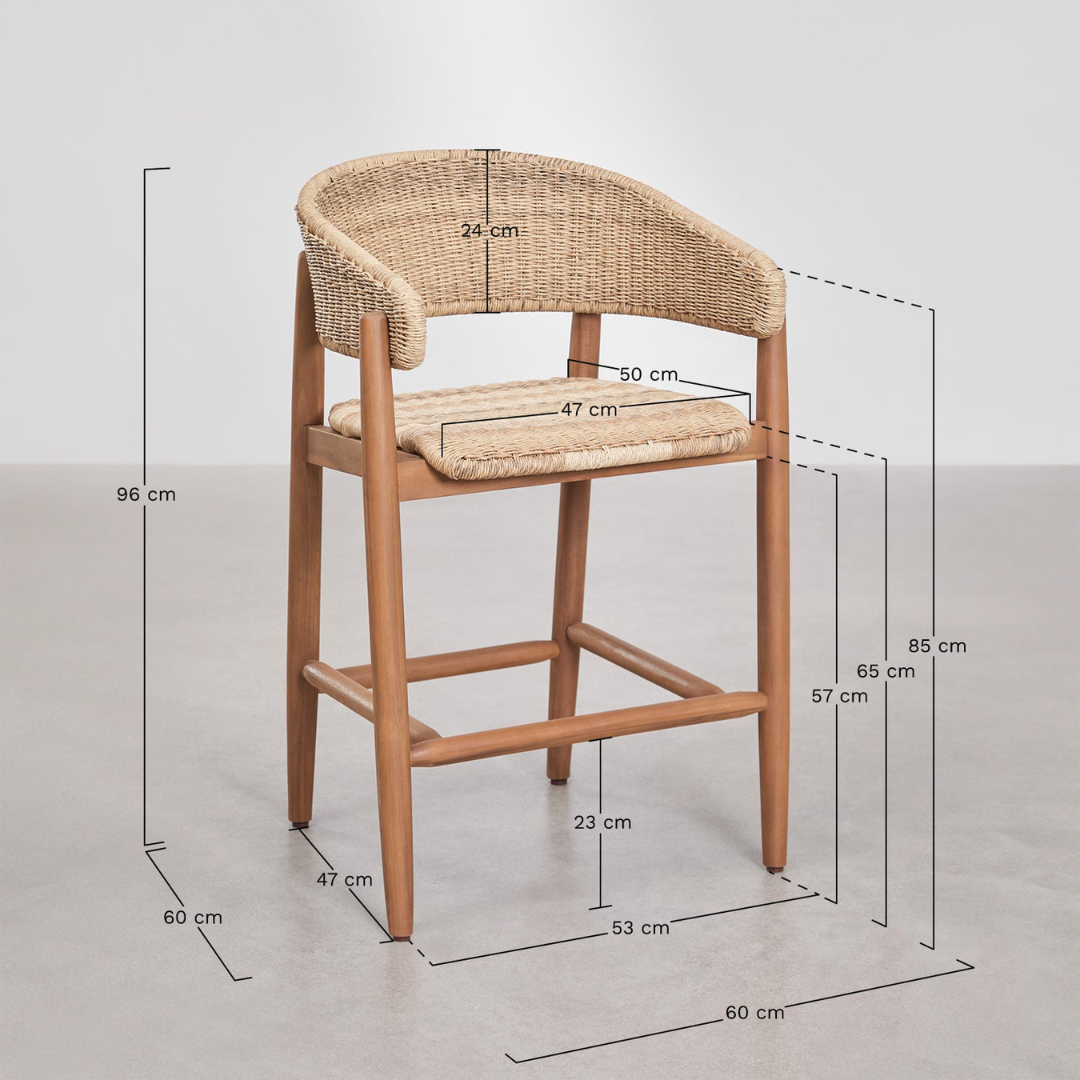 Ribeira High Stool in Acacia Wood & Synthetic Rattan