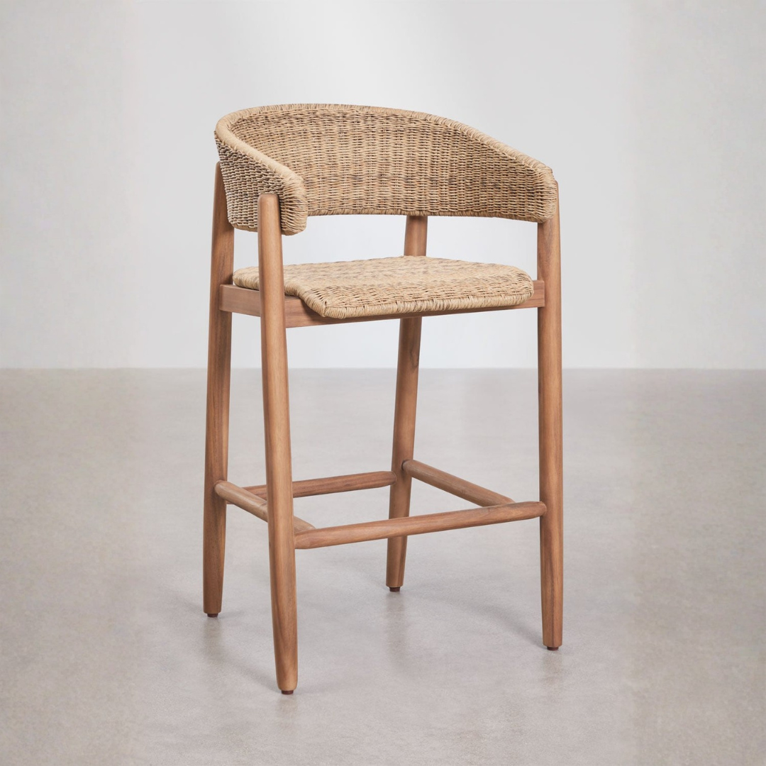 Ribeira High Stool in Acacia Wood & Synthetic Rattan