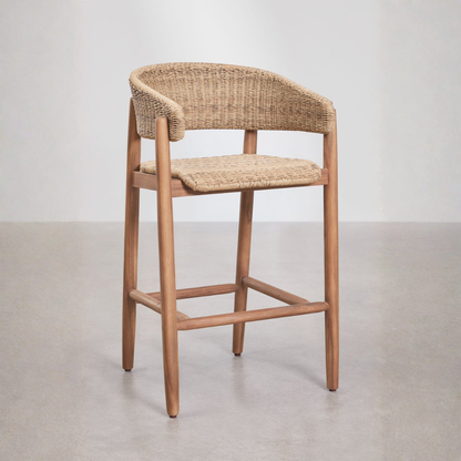 Ribeira High Stool in Acacia Wood & Synthetic Rattan