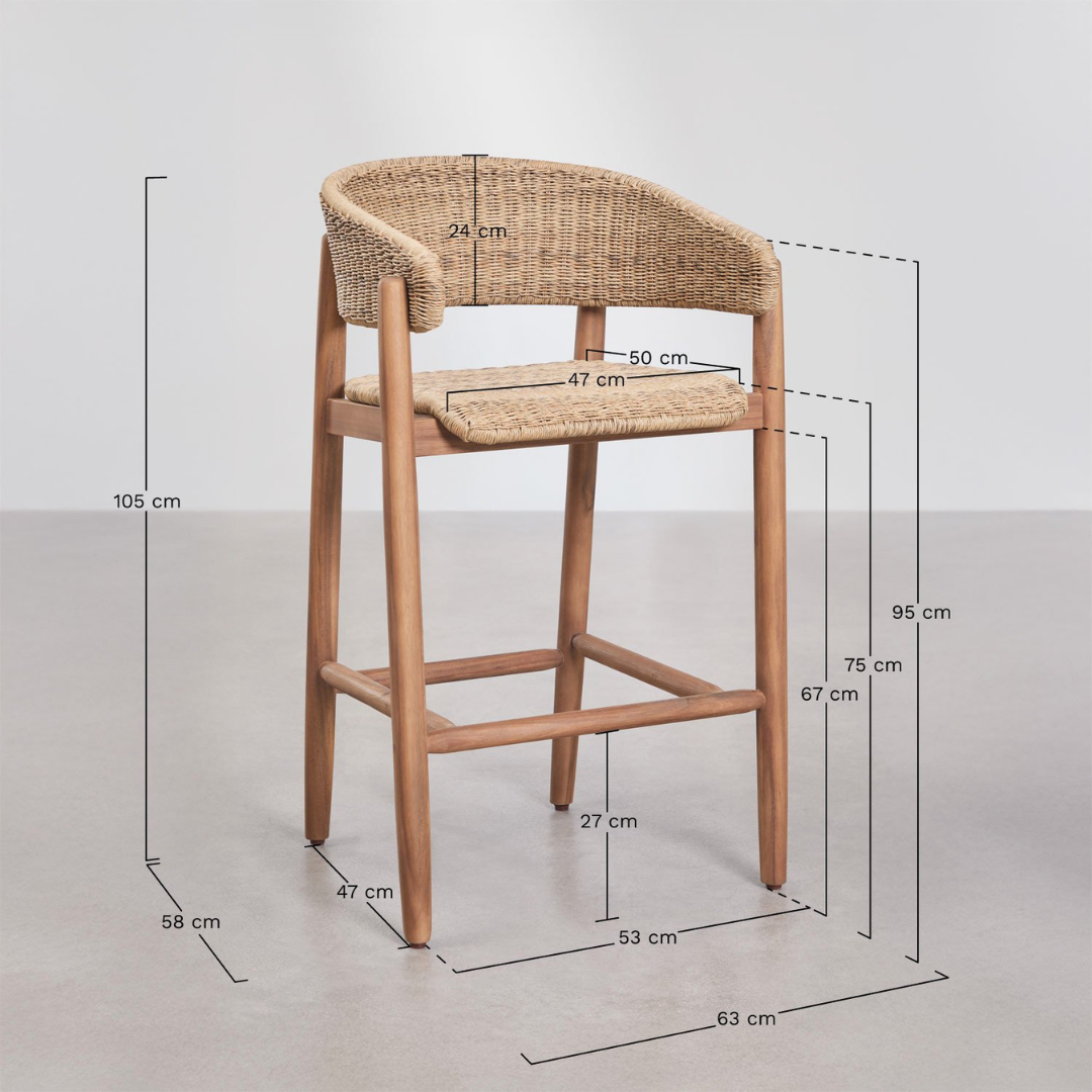 Ribeira High Stool in Acacia Wood & Synthetic Rattan