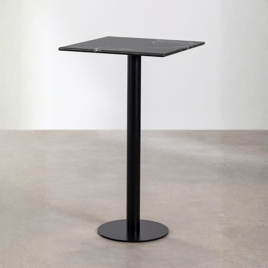 Rocher High Square Bar Table 60x60 cm in Marble & Steel