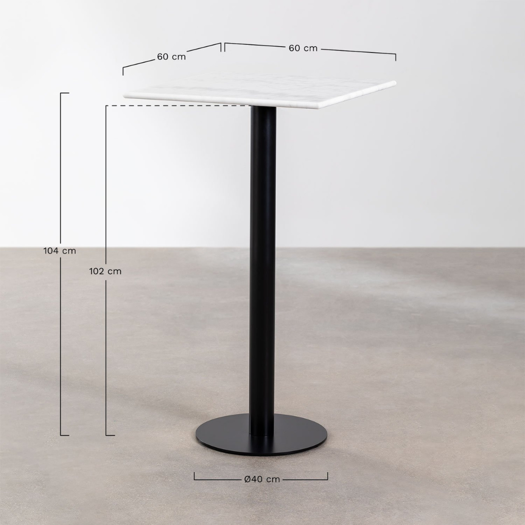 Rocher High Square Bar Table 60x60 cm in Marble & Steel