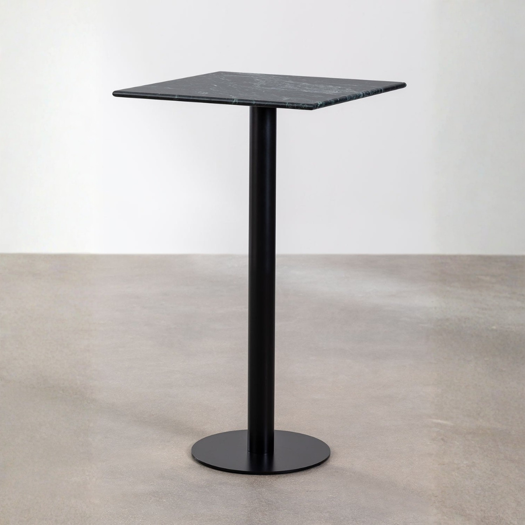 Rocher High Square Bar Table 60x60 cm in Marble & Steel