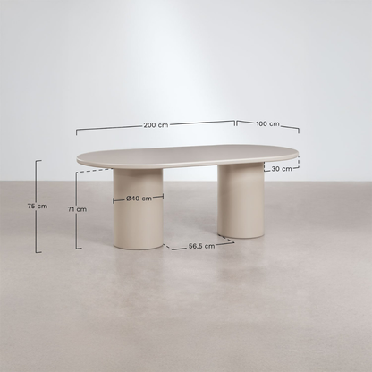 Rodeo Oval Dining Table 200x100 cm in MDF – Beige Tapioca