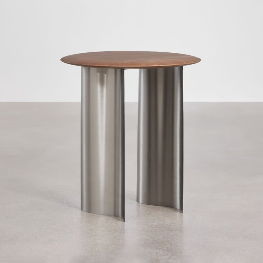 Round Nightstand Mango Wood & Stainless Steel – Marvion