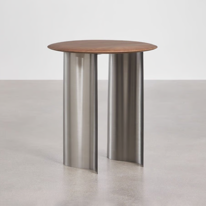 Round Nightstand Mango Wood & Stainless Steel – Marvion