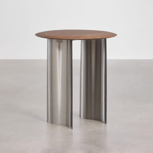 Round Nightstand Mango Wood & Stainless Steel – Marvion