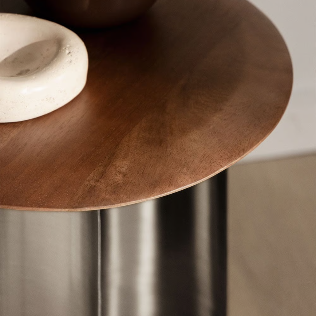 Round Nightstand Mango Wood & Stainless Steel – Marvion