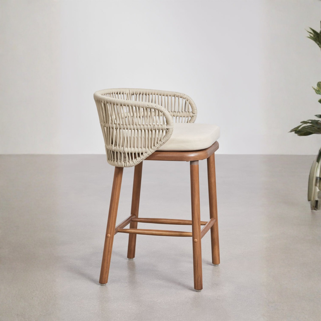 Capri High Stool - Acacia Wood & Braided Rope with Cushion