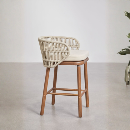 Capri High Stool - Acacia Wood & Braided Rope with Cushion