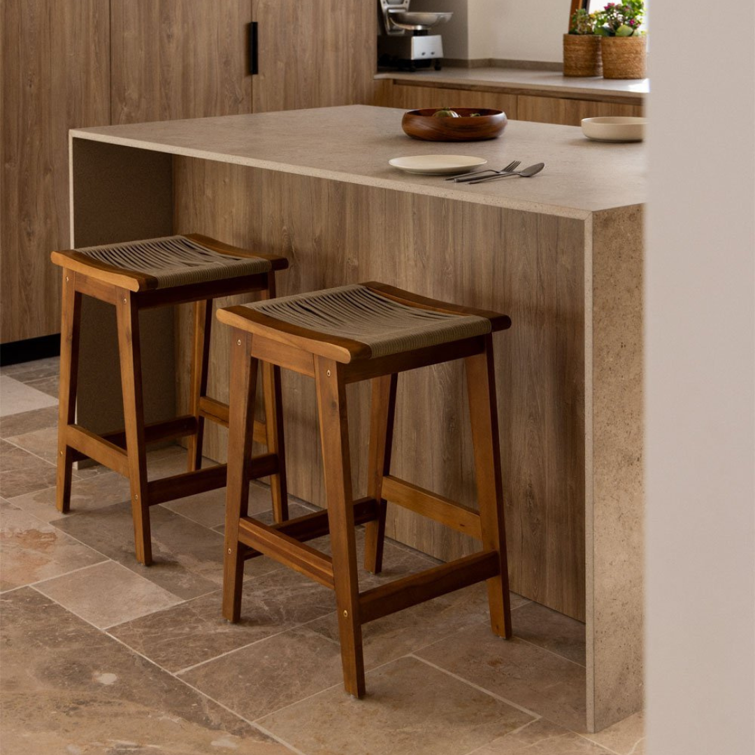Tenay 65cm High Stool in Acacia Wood & Braided Rope