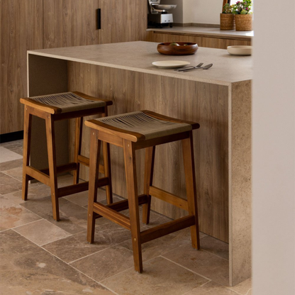 Tenay 65cm High Stool in Acacia Wood & Braided Rope