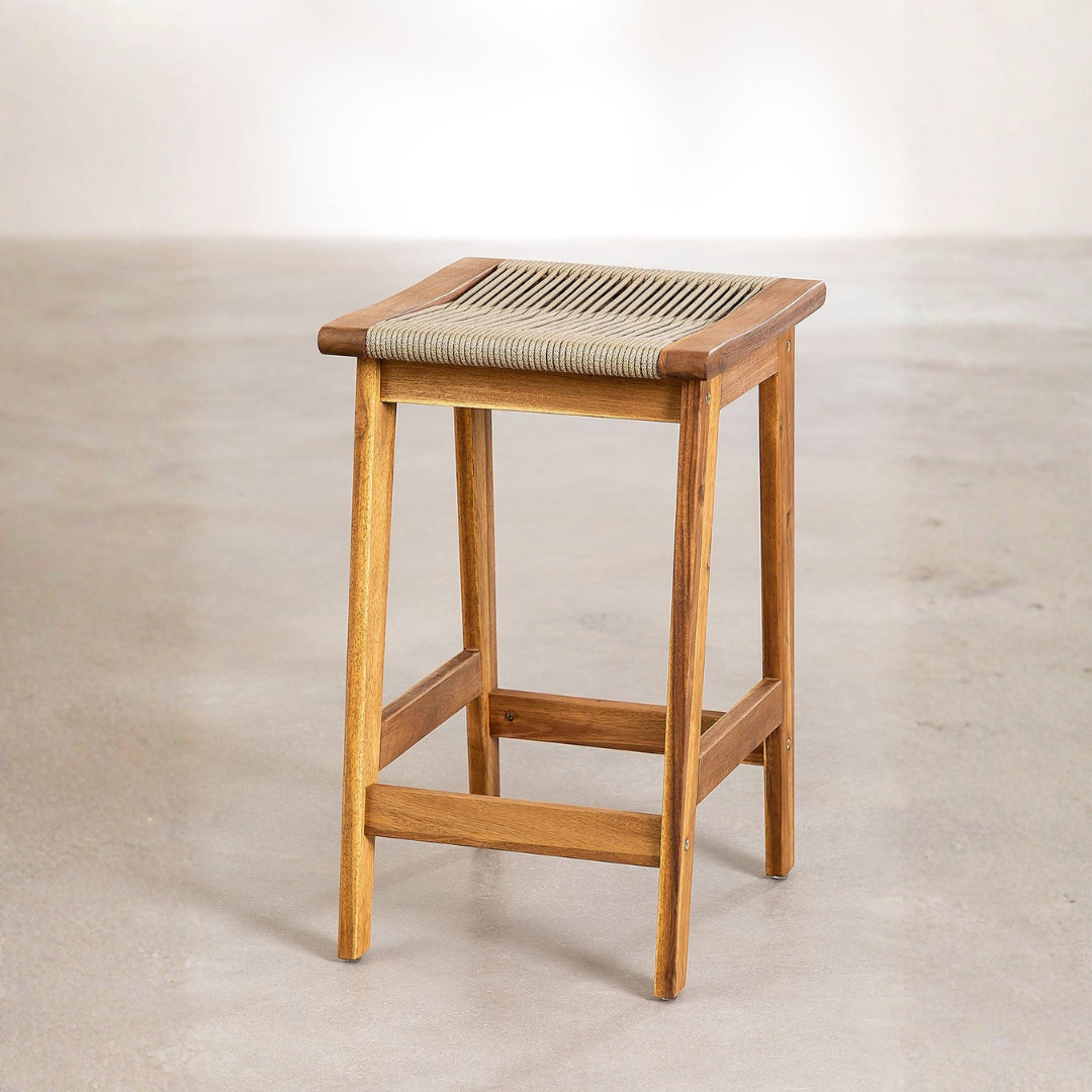 Tenay 65cm High Stool in Acacia Wood & Braided Rope