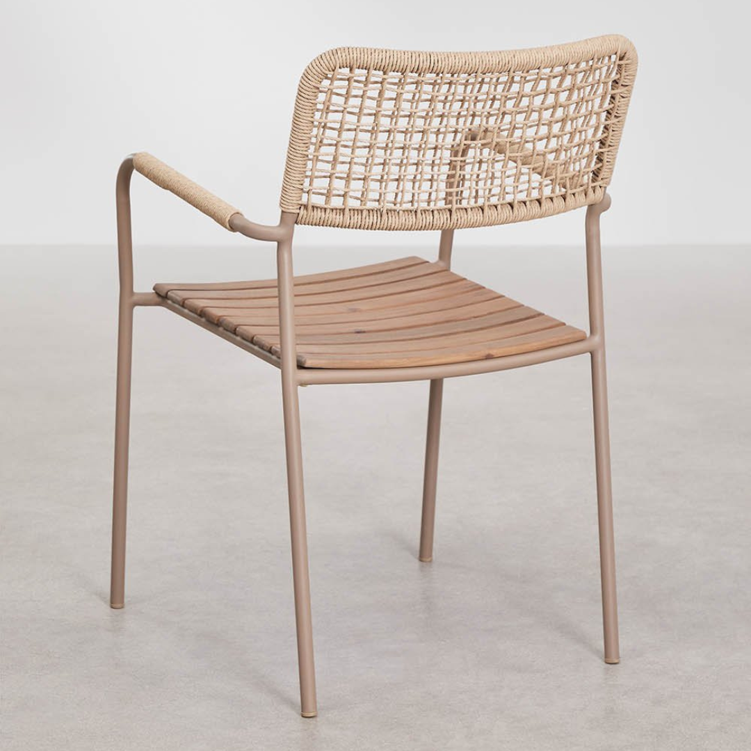 Tilda Stackable Garden Chair with Armrests - Steel & Acacia Wood