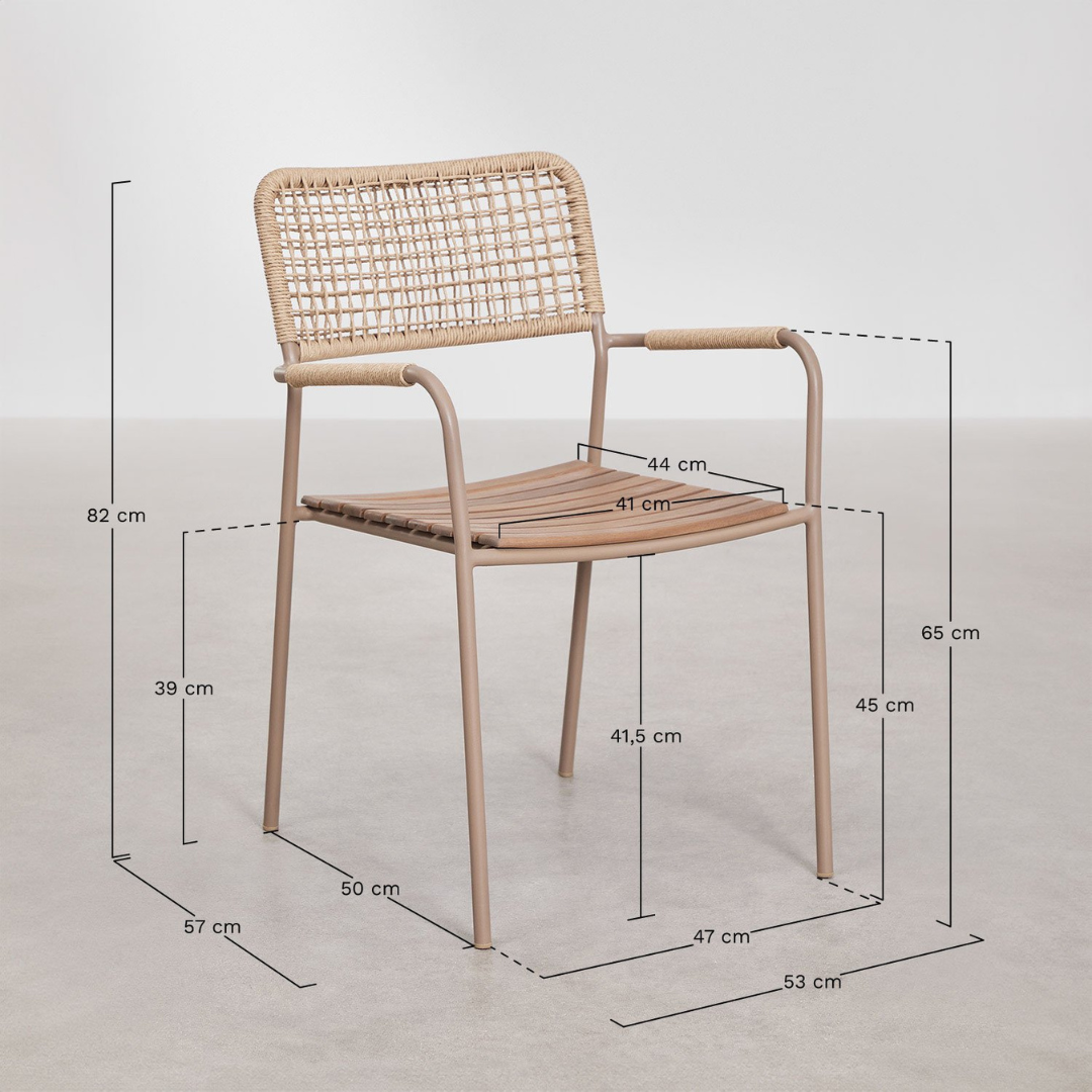 Tilda Stackable Garden Chair with Armrests - Steel & Acacia Wood