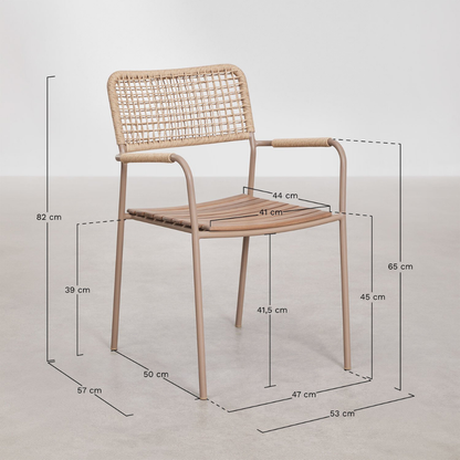 Tilda Stackable Garden Chair with Armrests - Steel & Acacia Wood