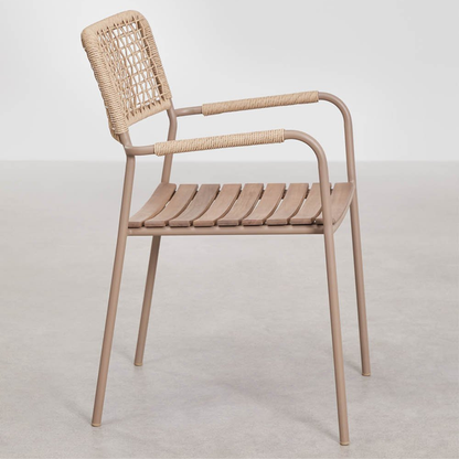 Tilda Stackable Garden Chair with Armrests - Steel & Acacia Wood