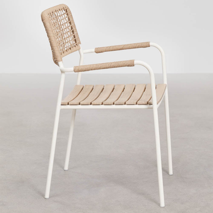 Tilda Stackable Garden Chair with Armrests - Steel & Acacia Wood