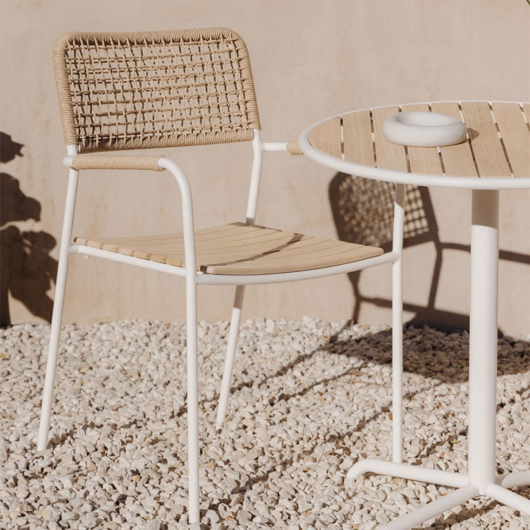 Tilda Stackable Garden Chair with Armrests - Steel & Acacia Wood