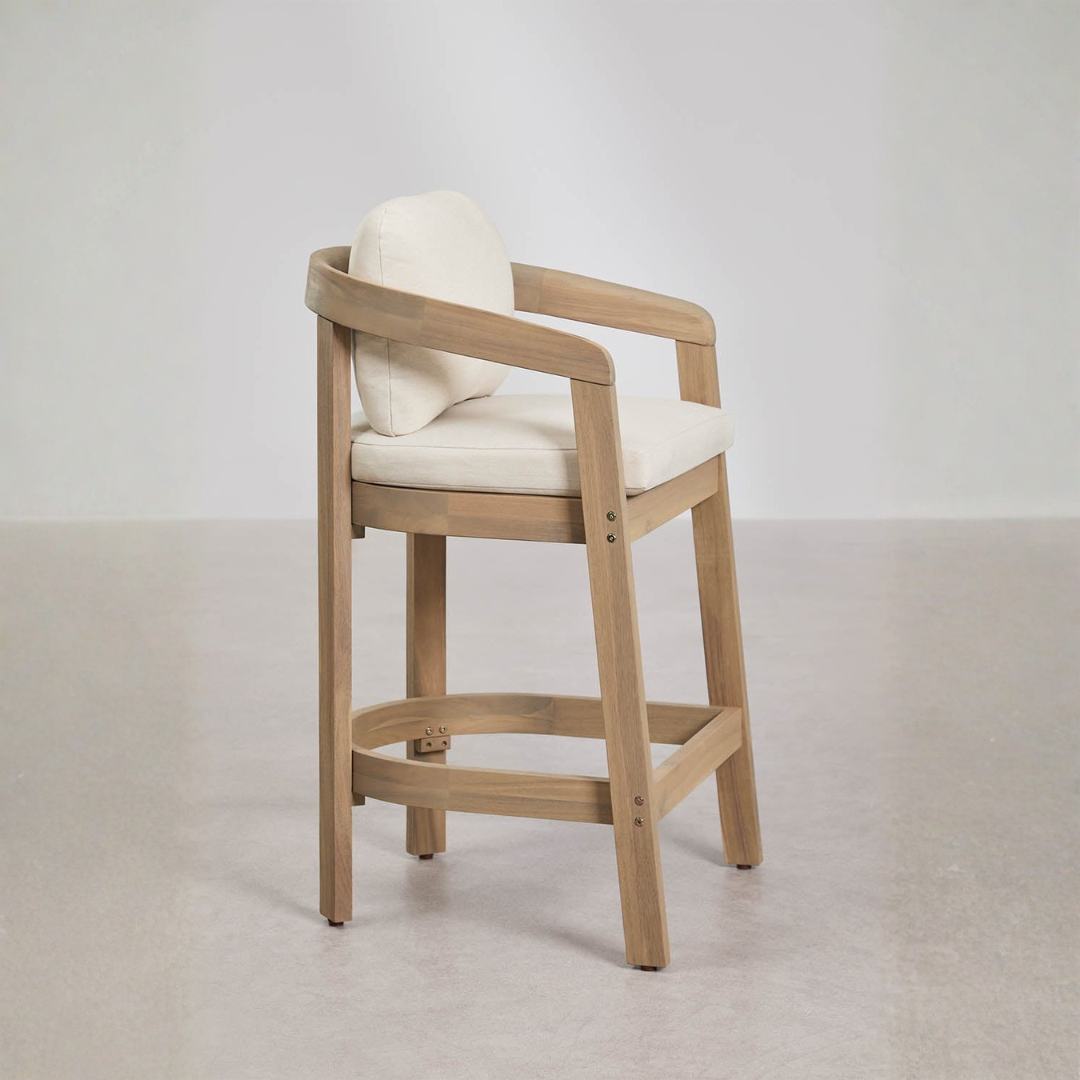 Uleno Acacia Wood High Stool with Cushions & Armrests