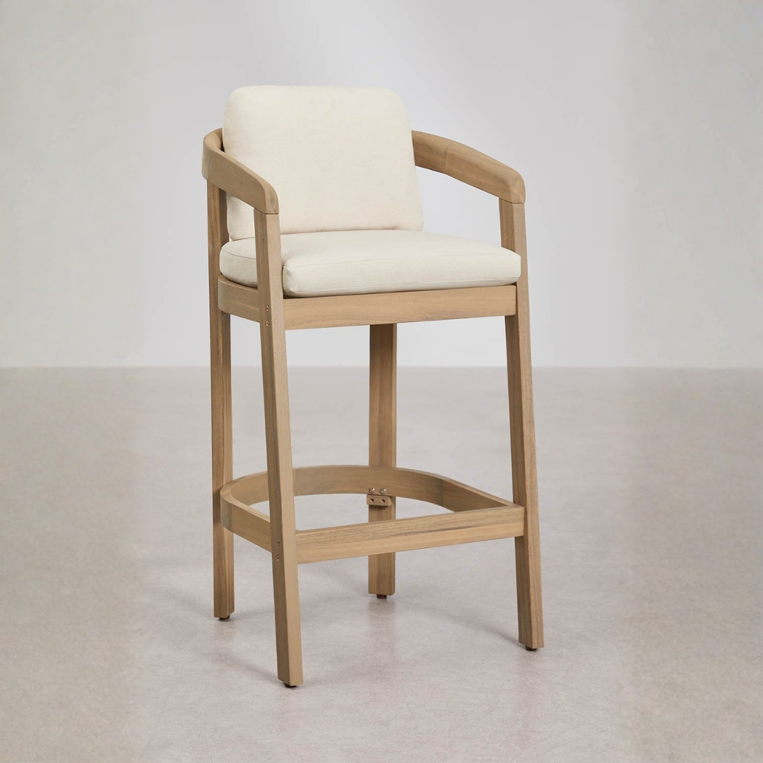 Uleno Acacia Wood High Stool with Cushions & Armrests