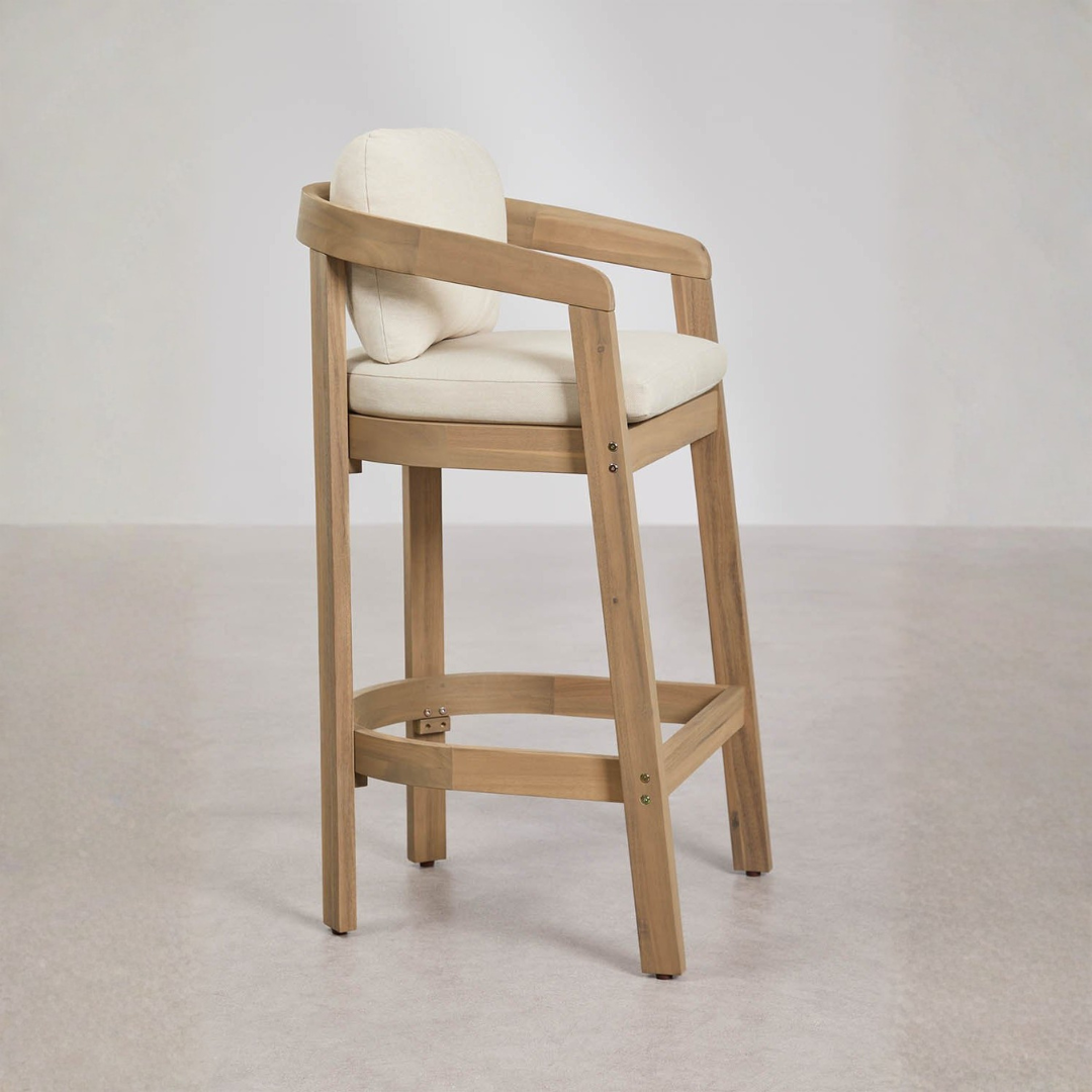 Uleno Acacia Wood High Stool with Cushions & Armrests