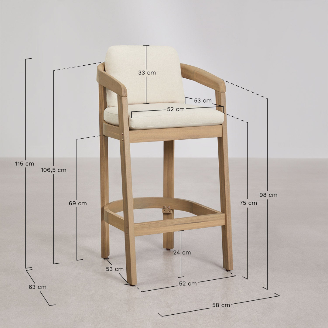 Uleno Acacia Wood High Stool with Cushions & Armrests