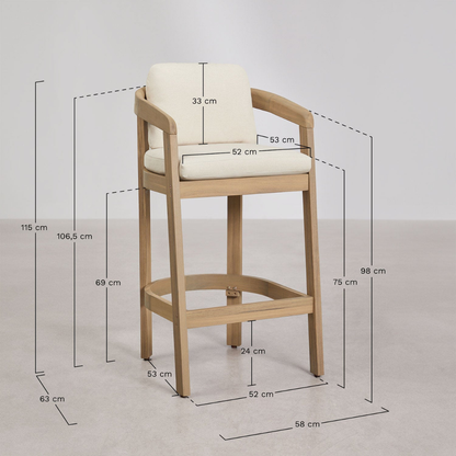 Uleno Acacia Wood High Stool with Cushions & Armrests