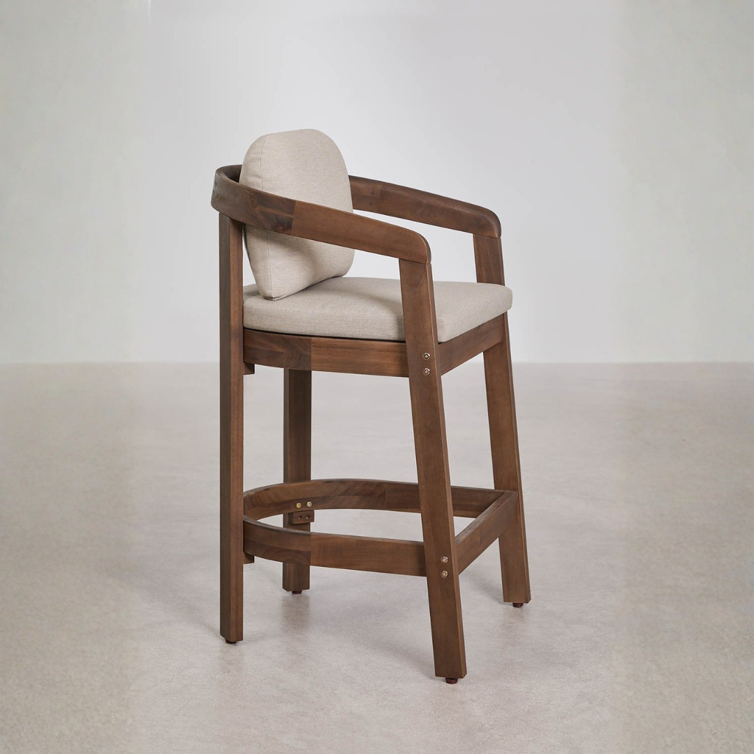 Uleno Acacia Wood High Stool with Cushions & Armrests