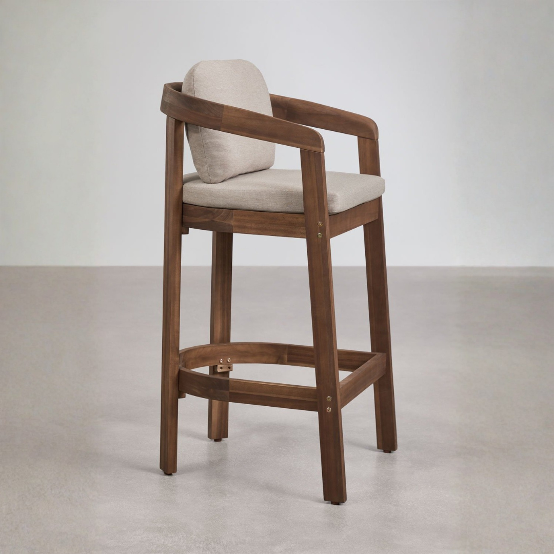 Uleno Acacia Wood High Stool with Cushions & Armrests