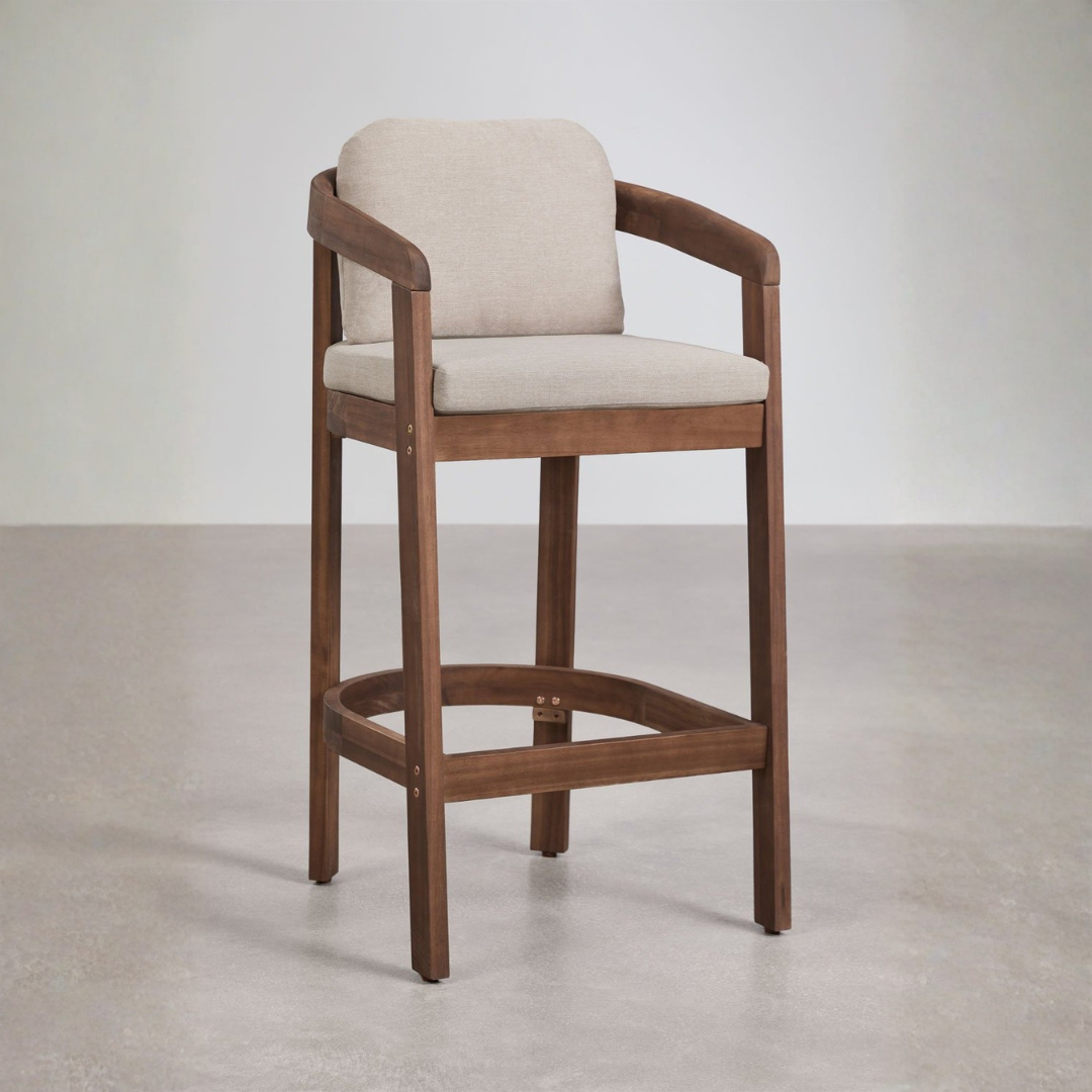 Uleno Acacia Wood High Stool with Cushions & Armrests