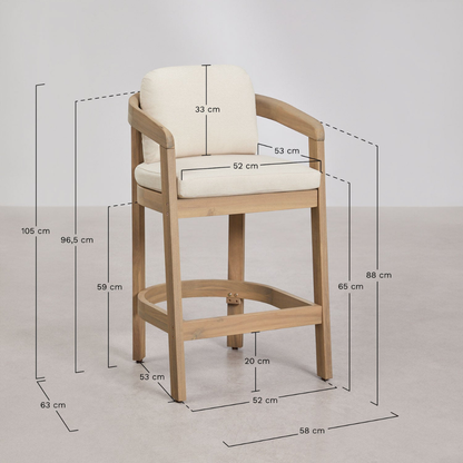 Uleno Acacia Wood High Stool with Cushions & Armrests