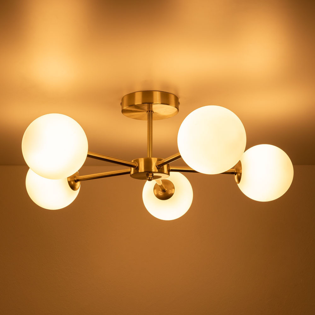 Castefi Iron Ceiling Lamp with 5 Glass Balls – Gold Finish