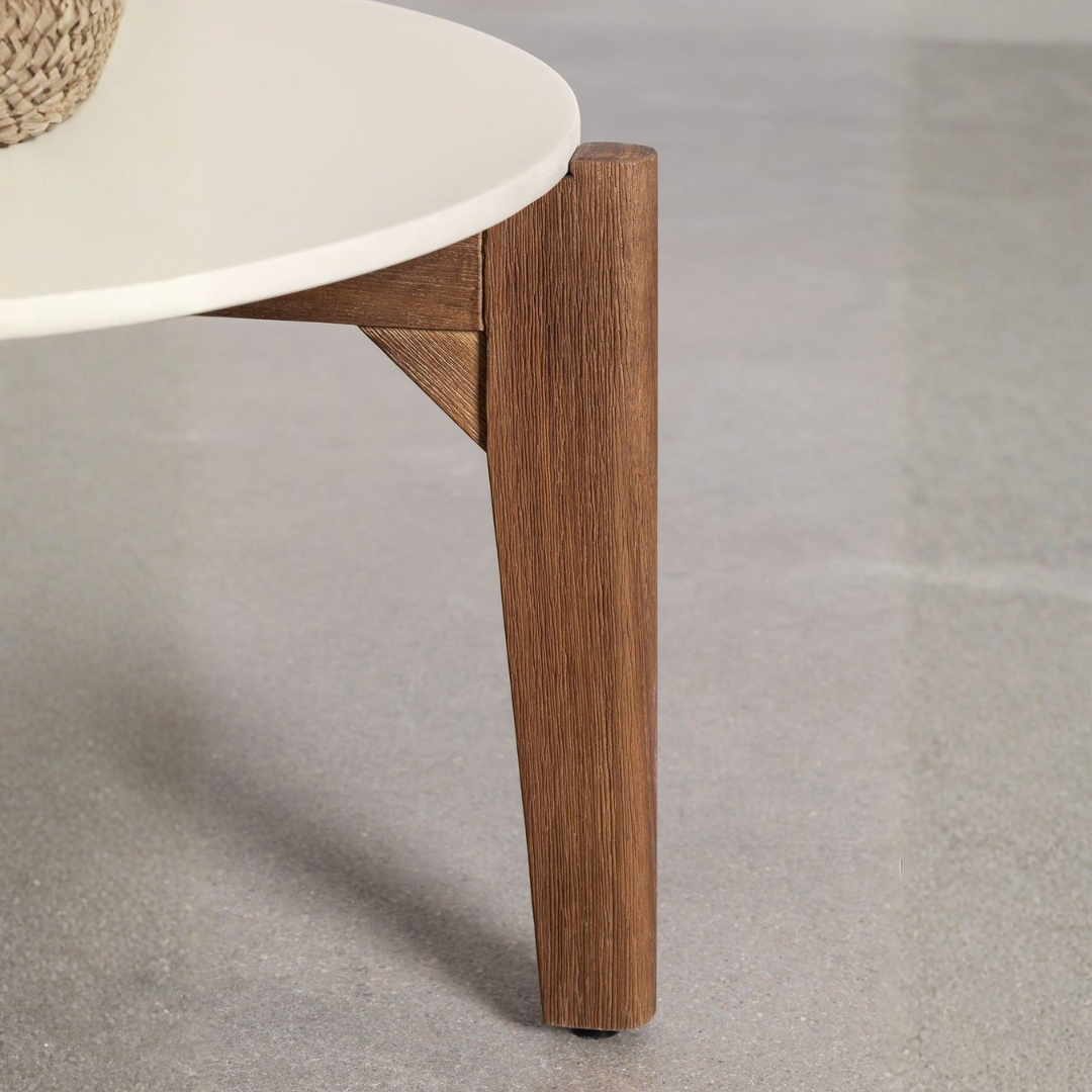 Xajul Round Coffee Table in Cement & Acacia Wood
