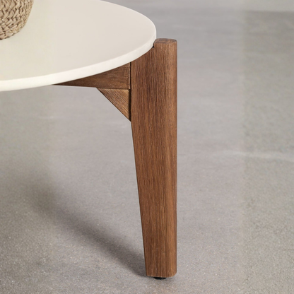 Xajul Round Coffee Table in Cement & Acacia Wood
