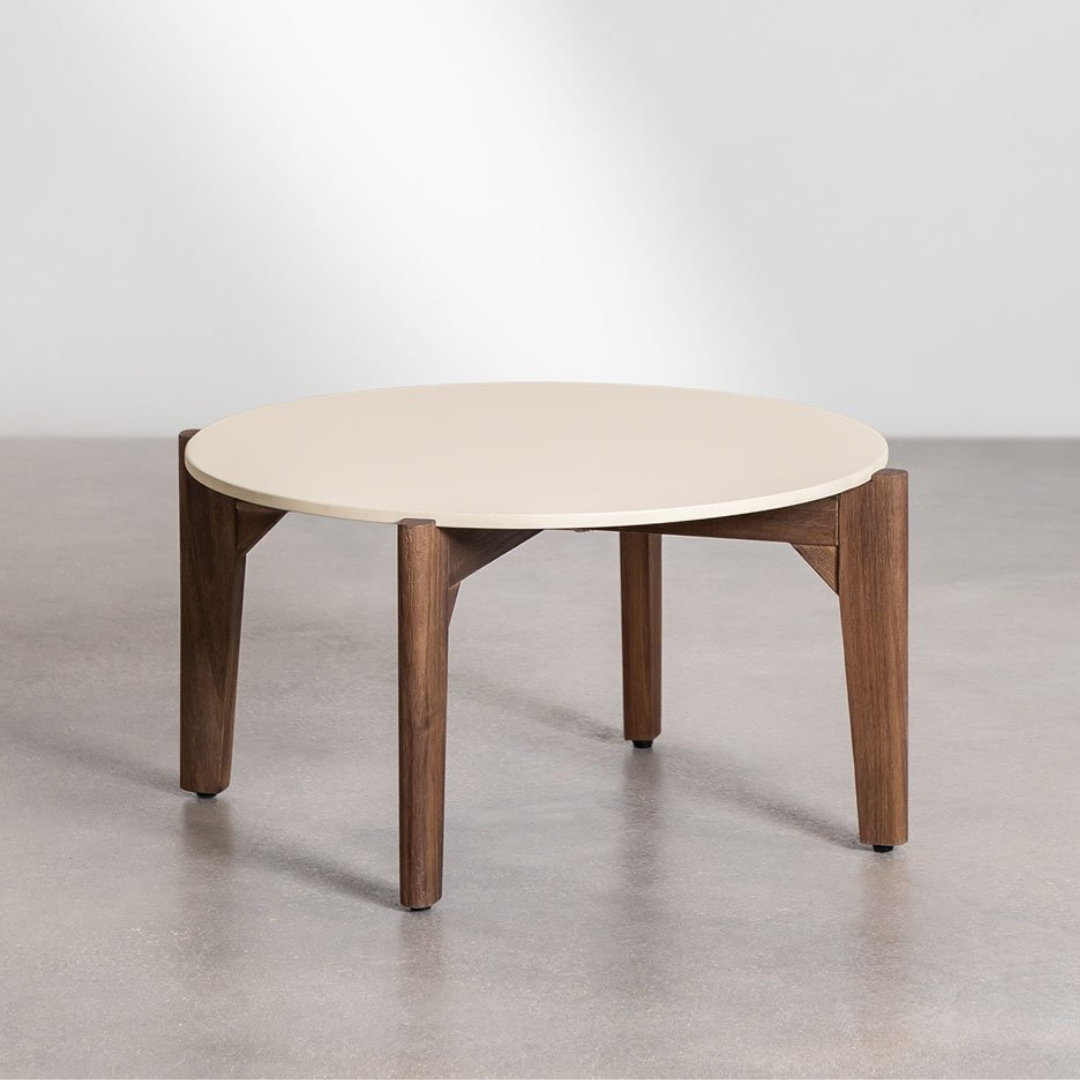 Xajul Round Coffee Table in Cement & Acacia Wood