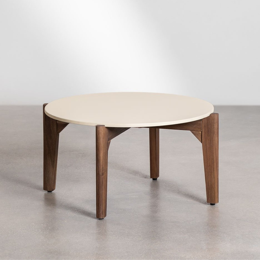 Xajul Round Coffee Table in Cement & Acacia Wood