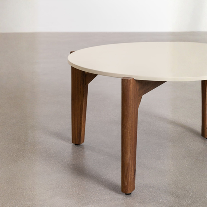 Xajul Round Coffee Table in Cement & Acacia Wood