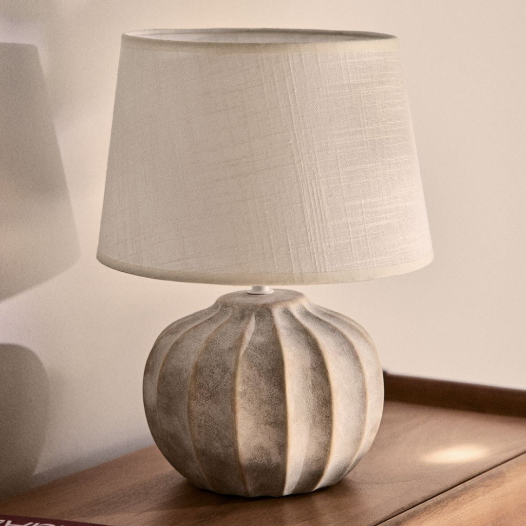 Yalira 30cm Ceramic and Linen Table Lamp with Neutral Shade