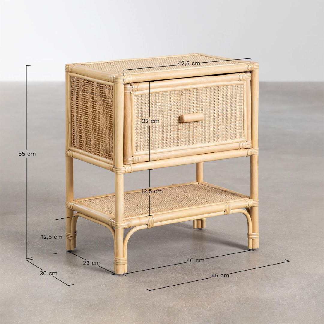 Yivisc Rectangular Rattan Bedside Table 45x30 cm