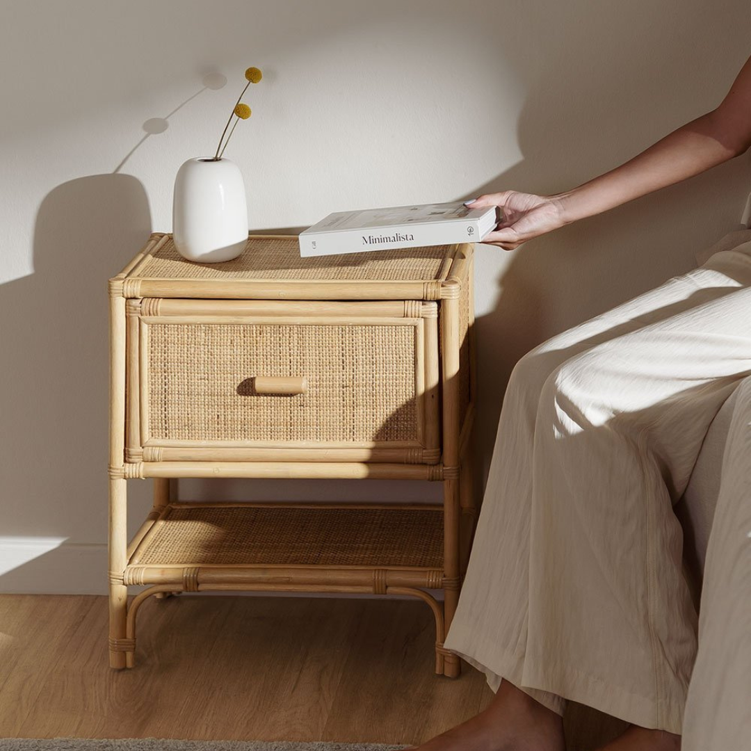 Yivisc Rectangular Rattan Bedside Table 45x30 cm