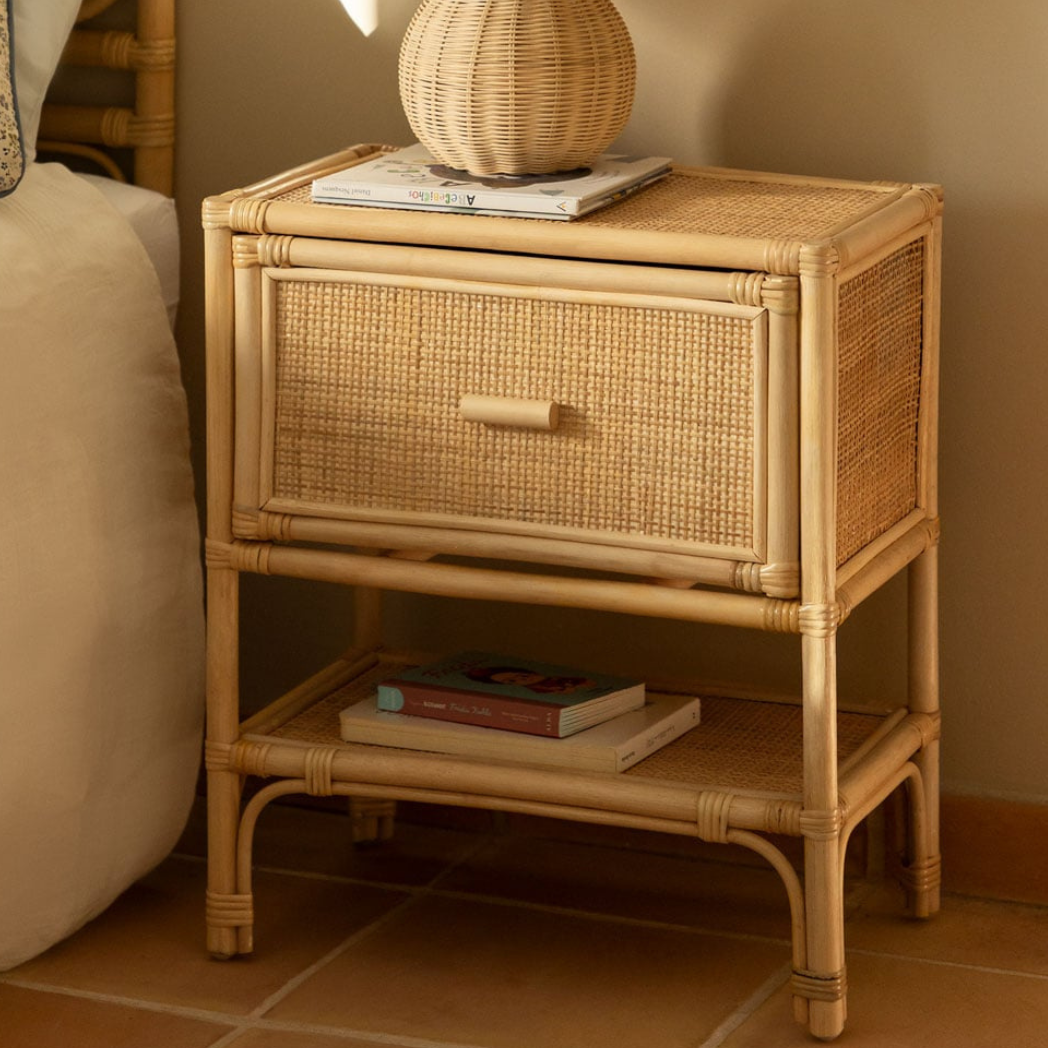 Yivisc Rectangular Rattan Bedside Table 45x30 cm